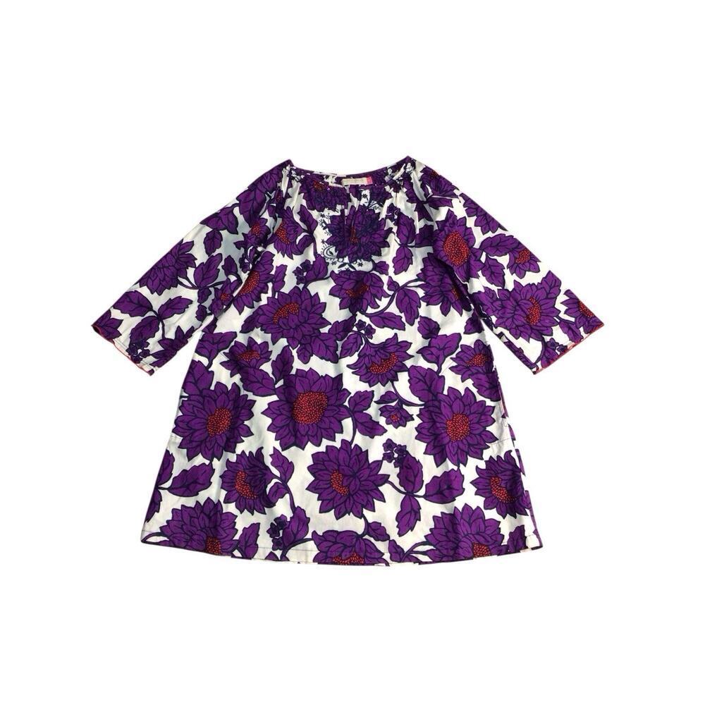 Pink Chicken Purple/White/Red Floral Cotton Long Sleeve Dress 8Y